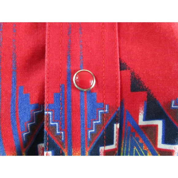 Wrangler Mens Western Red Pearl Snap Retro Southwest Cowboy Rodeo Shirt GUC XL - Picture 11 of 16